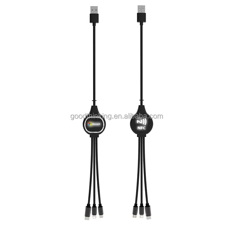Fast charge cable 1 meter   With LED light USB C multi usb charger cable aluminum nylon 3 in 1
