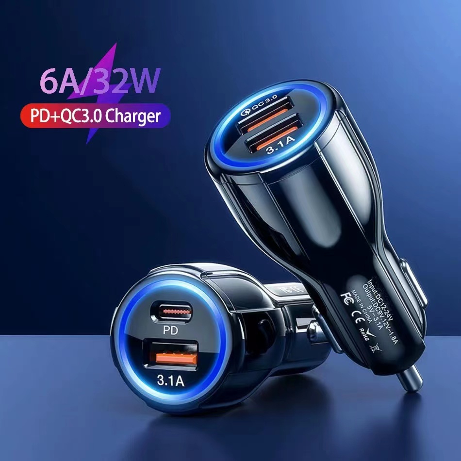 Universal Type c PD 18W Dual QC3.0 fast charging car charger for iphone for Samsung