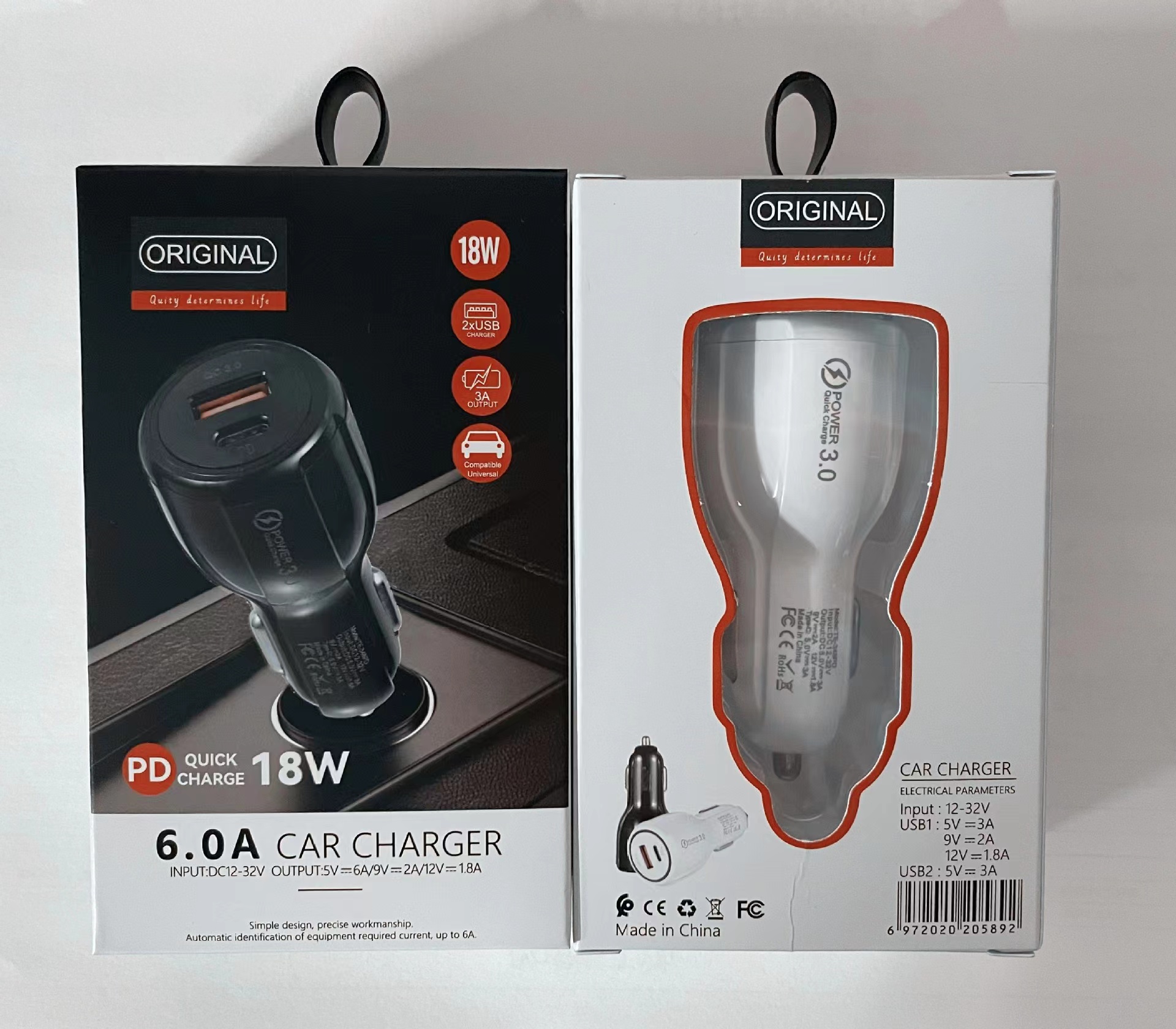 Universal Type c PD 18W Dual QC3.0 fast charging car charger for iphone for Samsung