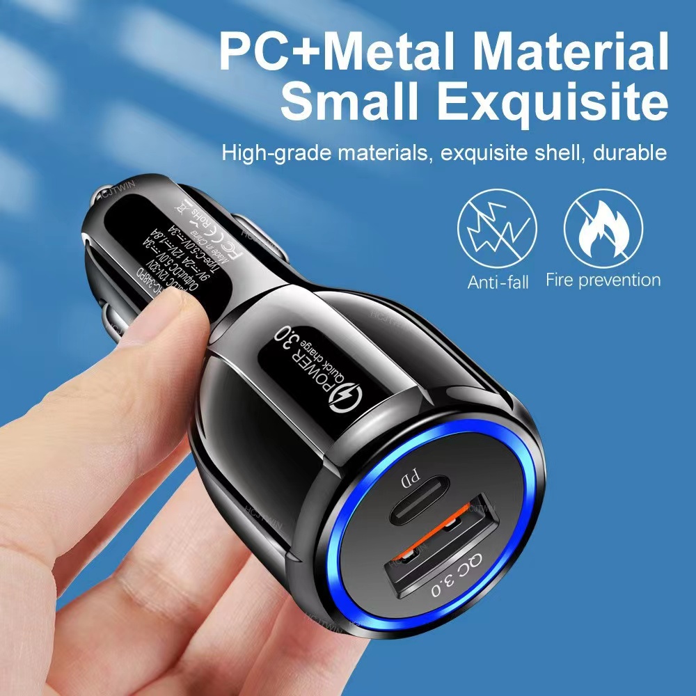 Universal Type c PD 18W Dual QC3.0 fast charging car charger for iphone for Samsung