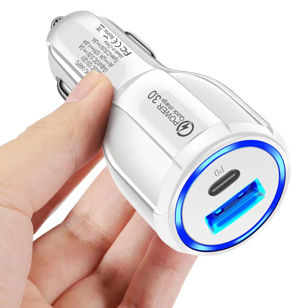 Universal Type c PD 18W Dual QC3.0 fast charging car charger for iphone for Samsung