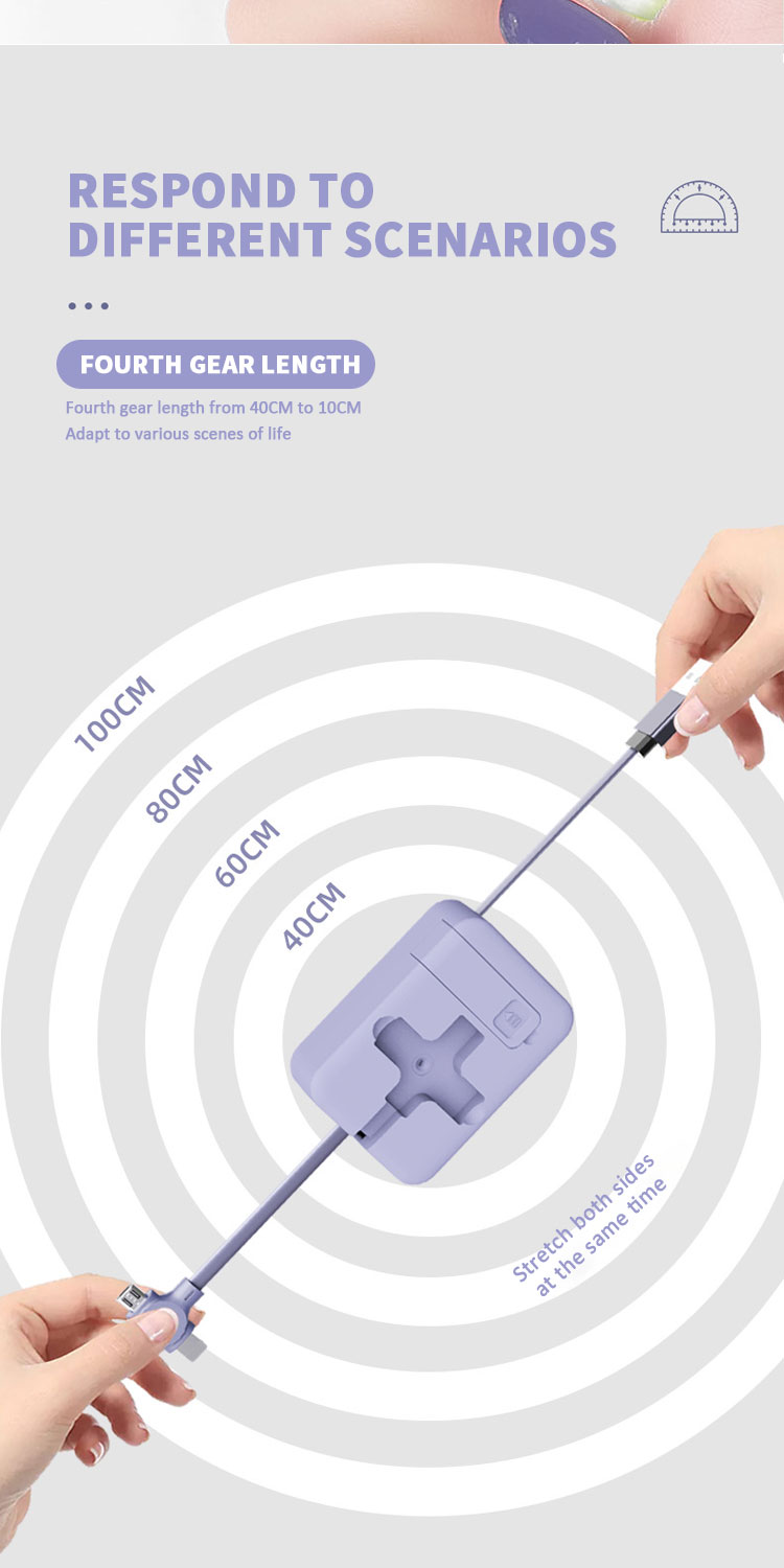 3 in 1 Phone Holder Type C Micro USB Port Charge Multi USB One-Way Retractable Charger Fast Charing Cable for Smartphone
