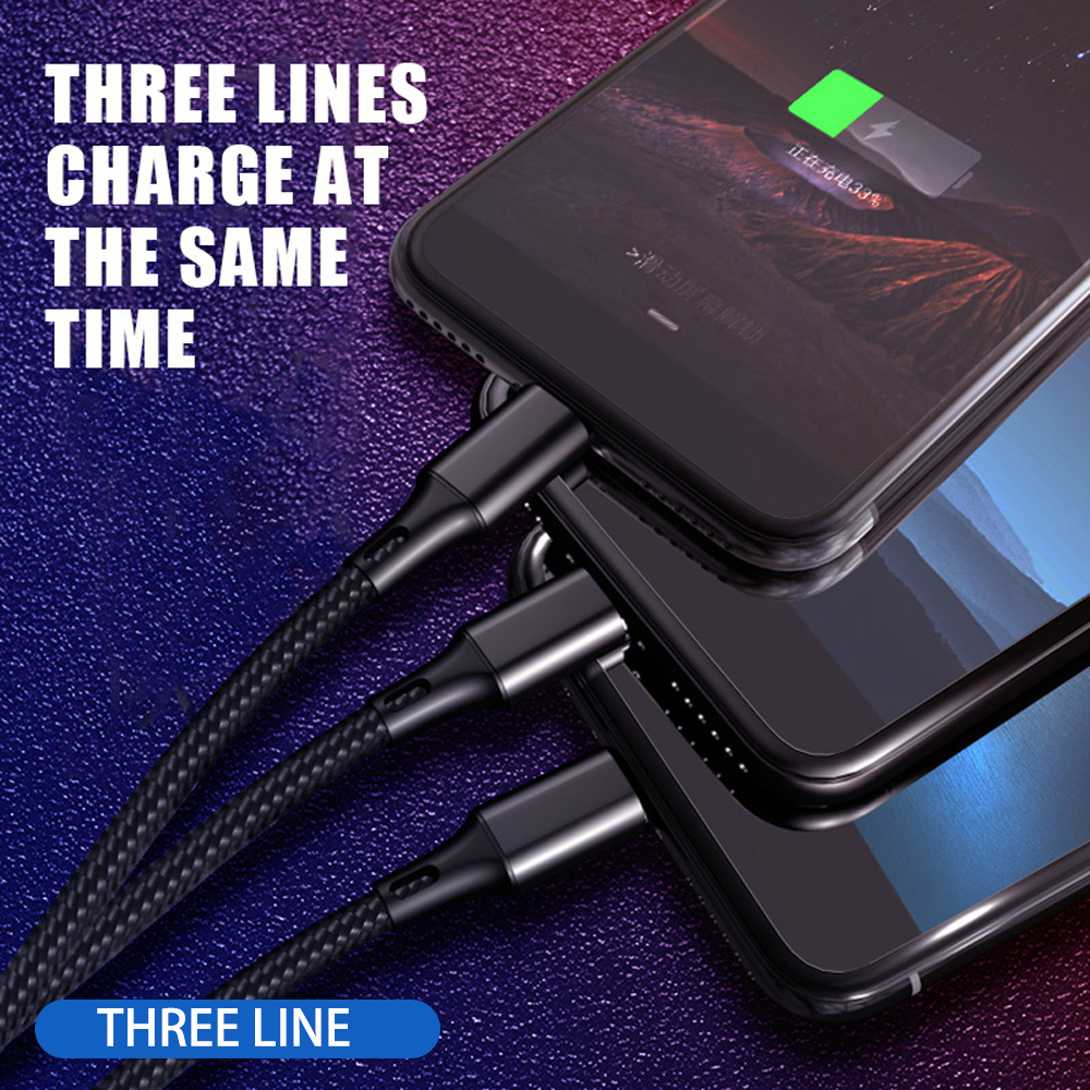  Cheapest Price with best quality Android Mobile Phone Nylon Multi Charger Light Micro Type C 3 In 1 Usb Charging