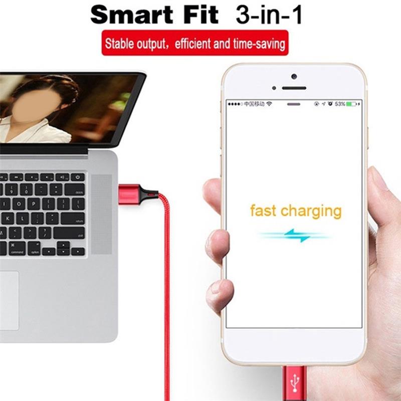 Cheapest Price with best quality Android Mobile Phone Nylon Multi Charger Light Micro Type C 3 In 1 Usb Charging