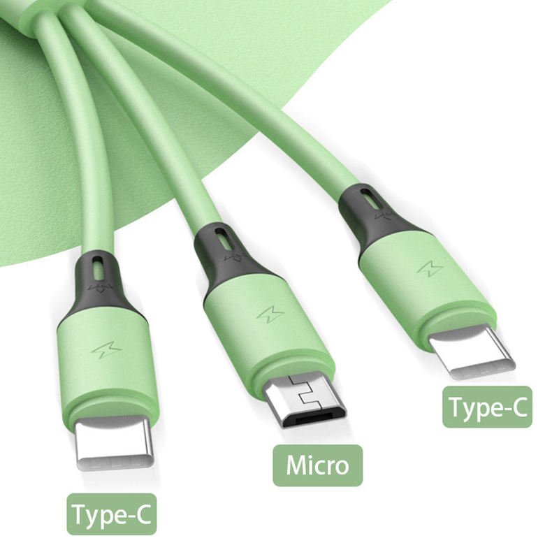 Eco Friendly Liquid Silicone USB To Micro Type c 3 in 1 Multifunction PD 3A Fast Charging Cable 1.2m Transmission Data C