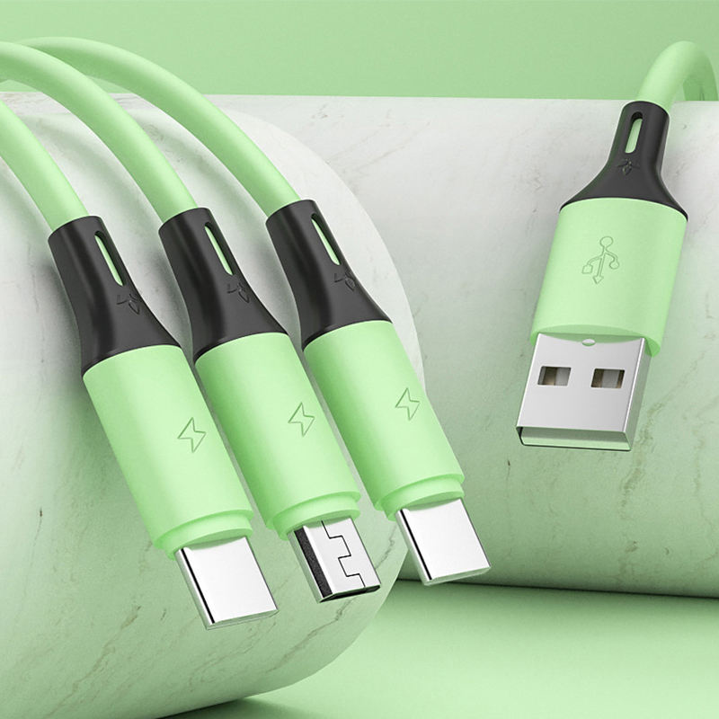 Eco Friendly Liquid Silicone USB To Micro Type c 3 in 1 Multifunction PD 3A Fast Charging Cable 1.2m Transmission Data C