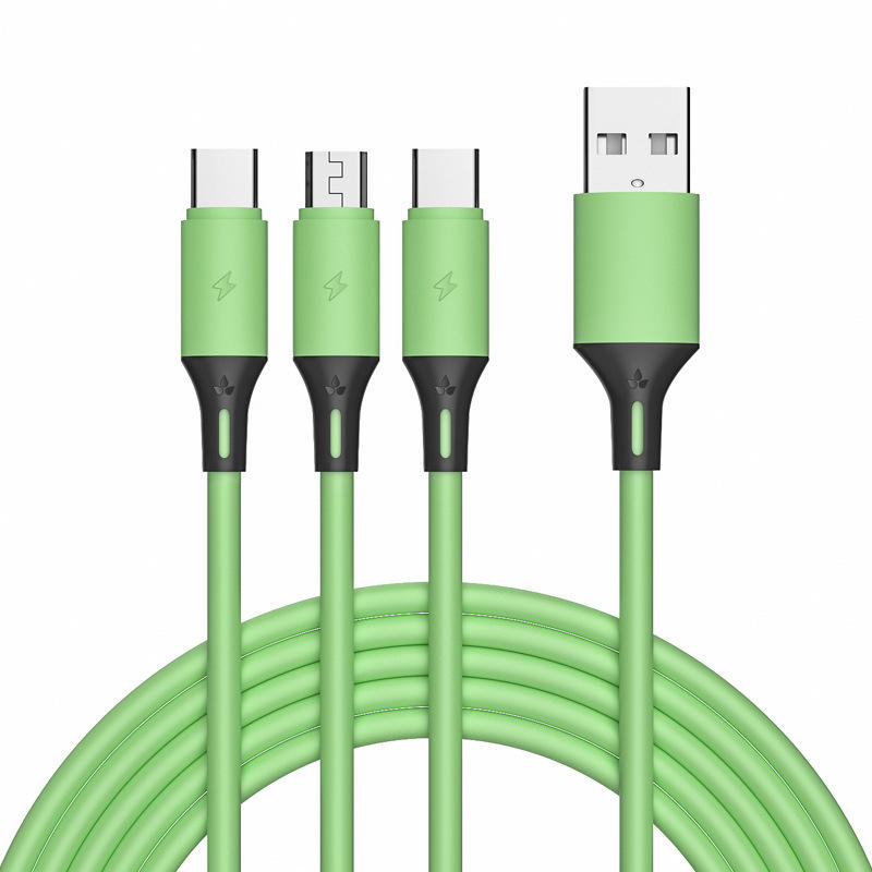 Eco Friendly Liquid Silicone USB To Micro Type c 3 in 1 Multifunction PD 3A Fast Charging Cable 1.2m Transmission Data C