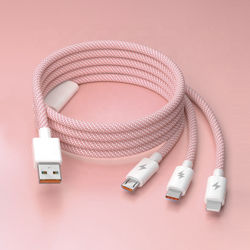 20% Off  Macaron Phone Charger Cable Braided Universal Multi 3 In 1 Tipo C Charging Cord Usb Cable With Usb C For Iphone