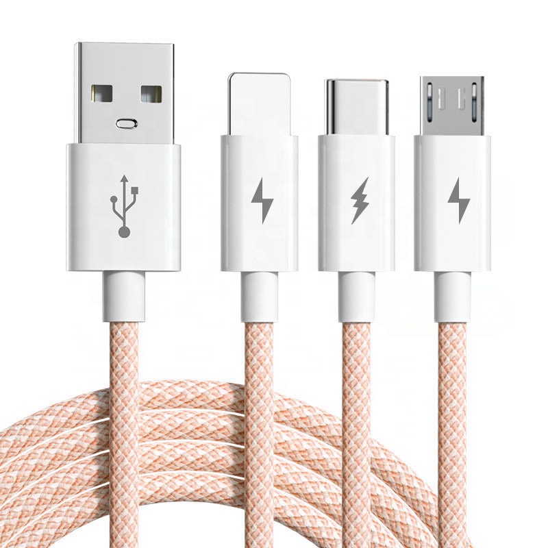 20% Off  Macaron Phone Charger Cable Braided Universal Multi 3 In 1 Tipo C Charging Cord Usb Cable With Usb C For Iphone