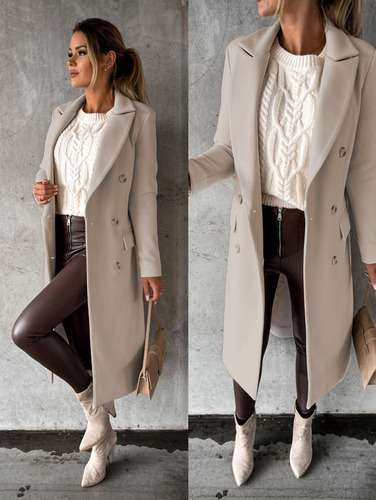 Fall&Winter Womens Clothing Top Quality Lapel Double-Breasted Slash Slim Wool Overcoat Plus Size Tops For Women 2022