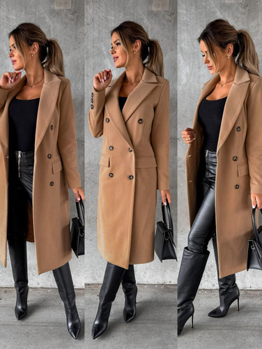 Fall&Winter Womens Clothing Top Quality Lapel Double-Breasted Slash Slim Wool Overcoat Plus Size Tops For Women 2022