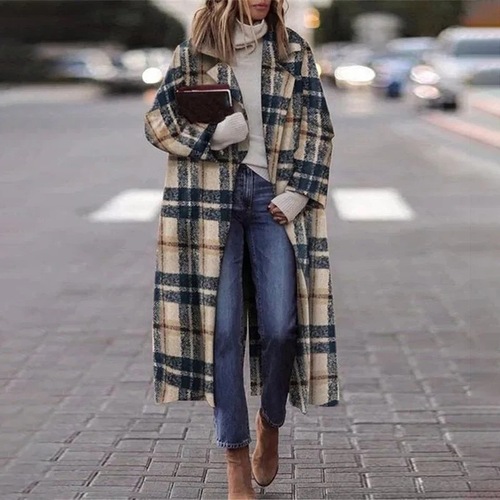New Lapel Vintage Pattern Coat Jacket Winter Warmth Slim Long-sleeved Jacket Autumn Women Office Commuter All-match Coat