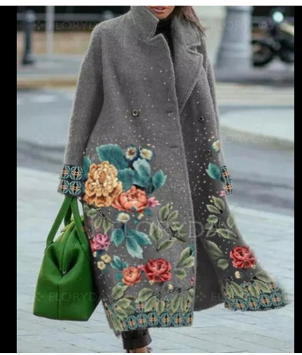 New Lapel Vintage Pattern Coat Jacket Winter Warmth Slim Long-sleeved Jacket Autumn Women Office Commuter All-match Coat