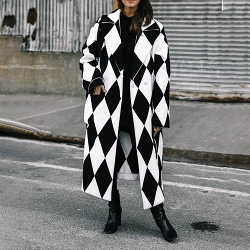 New Lapel Vintage Pattern Coat Jacket Winter Warmth Slim Long-sleeved Jacket Autumn Women Office Commuter All-match Coat