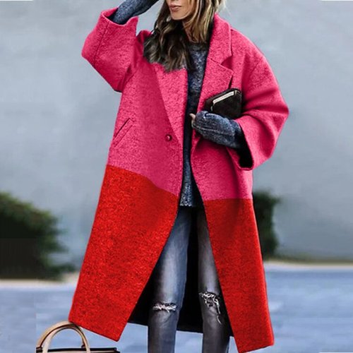 New Lapel Vintage Pattern Coat Jacket Winter Warmth Slim Long-sleeved Jacket Autumn Women Office Commuter All-match Coat