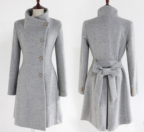 New women's long belt woollen overcoat slim collar woollen wind coat