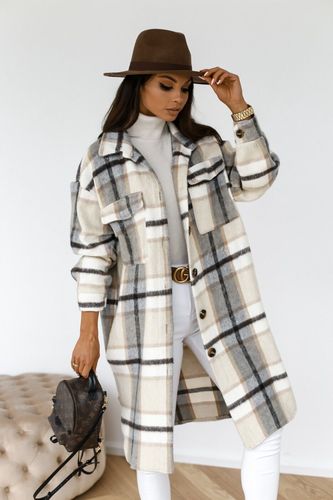 Women Casual Brushed Wool Flap Long Sleeve Coat With Pocket Lapel Single Button Long Plaid Shirt Coats For Ladies