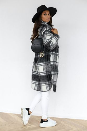 Women Casual Brushed Wool Flap Long Sleeve Coat With Pocket Lapel Single Button Long Plaid Shirt Coats For Ladies