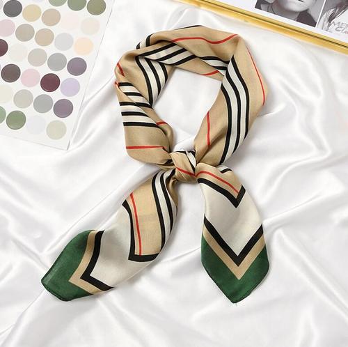 New 70x70cm Women Scarf Multifunction Polyester Silk Scarf Elegant Stripes Printed Casual Satin Small Square Wraps Scarv