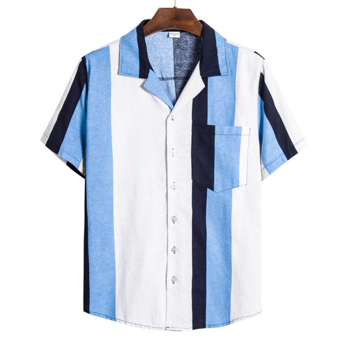 Guayabera style  printed 65% cotton slim man shirt short sleeve beach  hawaiian shirts for men
