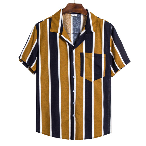 Guayabera style  printed 65% cotton slim man shirt short sleeve beach  hawaiian shirts for men