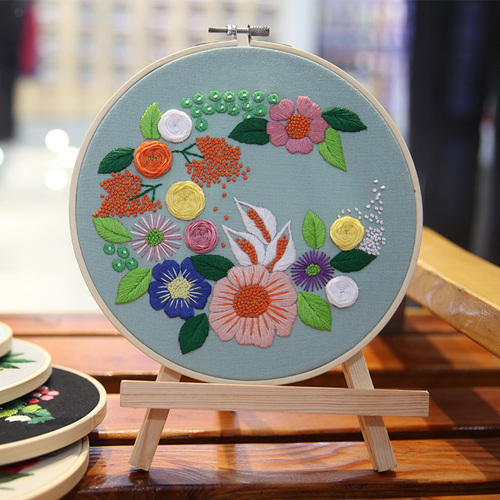 DIY Hand Embroidery Starter Kit Cross Stitch Flower Kit