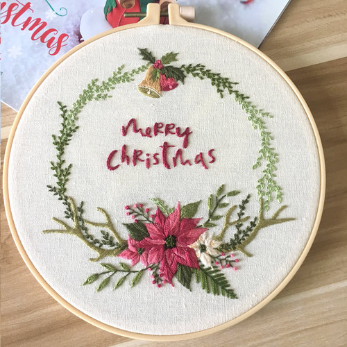 Merry Christmas Cross Stitch Embroidery DIY Kit Beginner Flowers Pattern Printed Sewing Art Craft Painting Home Decor