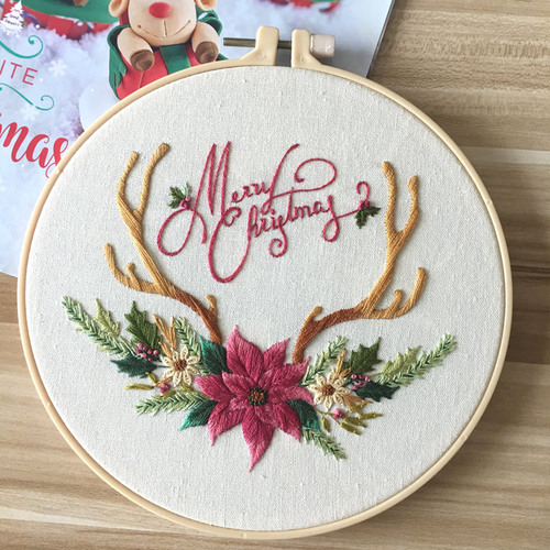 Merry Christmas Cross Stitch Embroidery DIY Kit Beginner Flowers Pattern Printed Sewing Art Craft Painting Home Decor