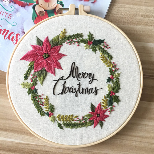 Merry Christmas Cross Stitch Embroidery DIY Kit Beginner Flowers Pattern Printed Sewing Art Craft Painting Home Decor