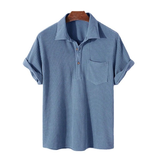 99.99% Polyester New Plain Polo T-Shirts Knit Corduroy Collar Short Sleeve Men's Casual Tee Shirt