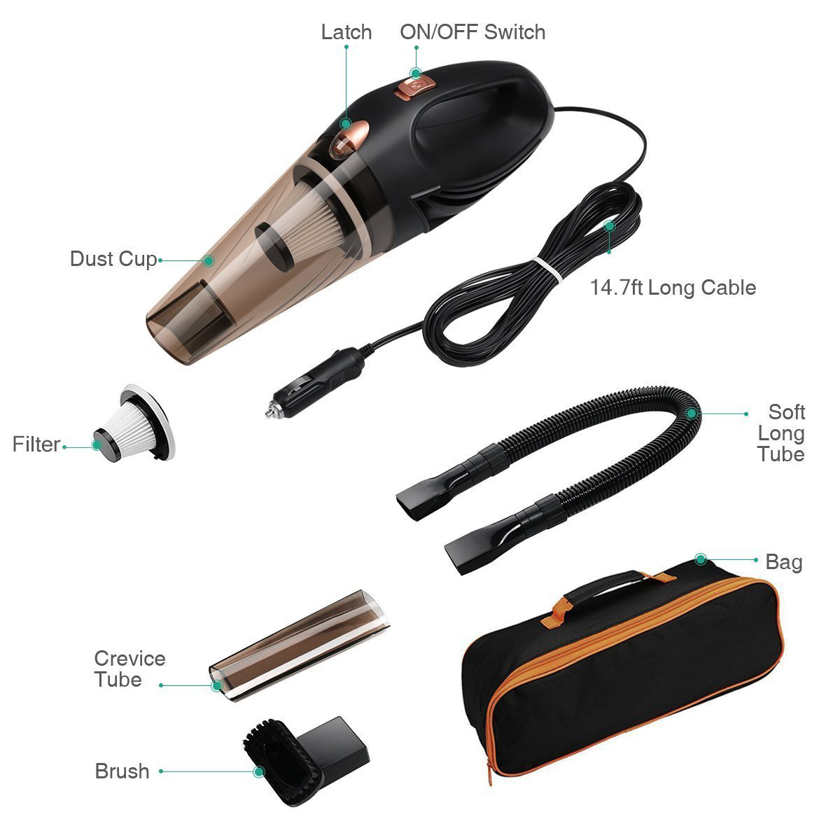 hot selling corded and wireless car vacuum cleaners for   dry and wet  double use with filter with strong suction power
