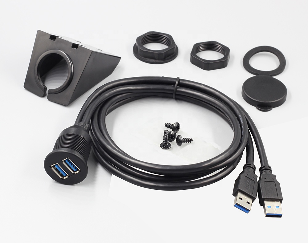 Dash mount Dual USB 3.0 Male to Female Flush Mount Extension Cable Charger ports USB Car Plug