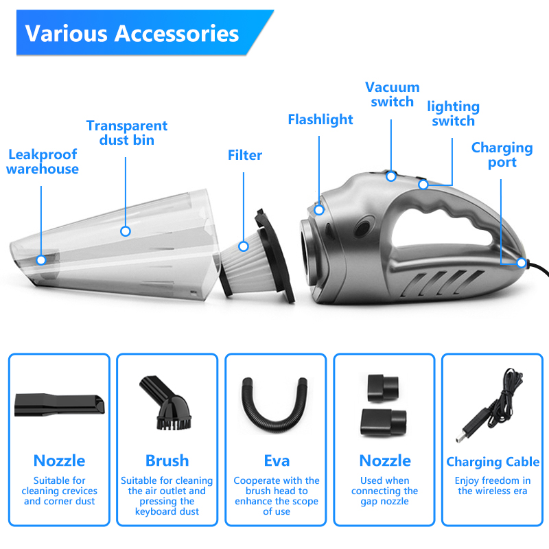 Portable Car Vacuum Cleaner Hand-held High-power Wireless & Wired Mini Vaccum Cleaner Car Household Dual-use Cleanin