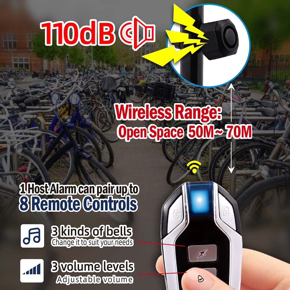 Bike Burglar Alarm  USB Rechargeable Wireless Remote Control Bicycle  Burglar Cycling Rear Bike Motorcycle Accessories