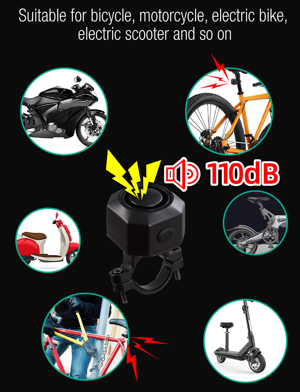 Bike Burglar Alarm  USB Rechargeable Wireless Remote Control Bicycle  Burglar Cycling Rear Bike Motorcycle Accessories