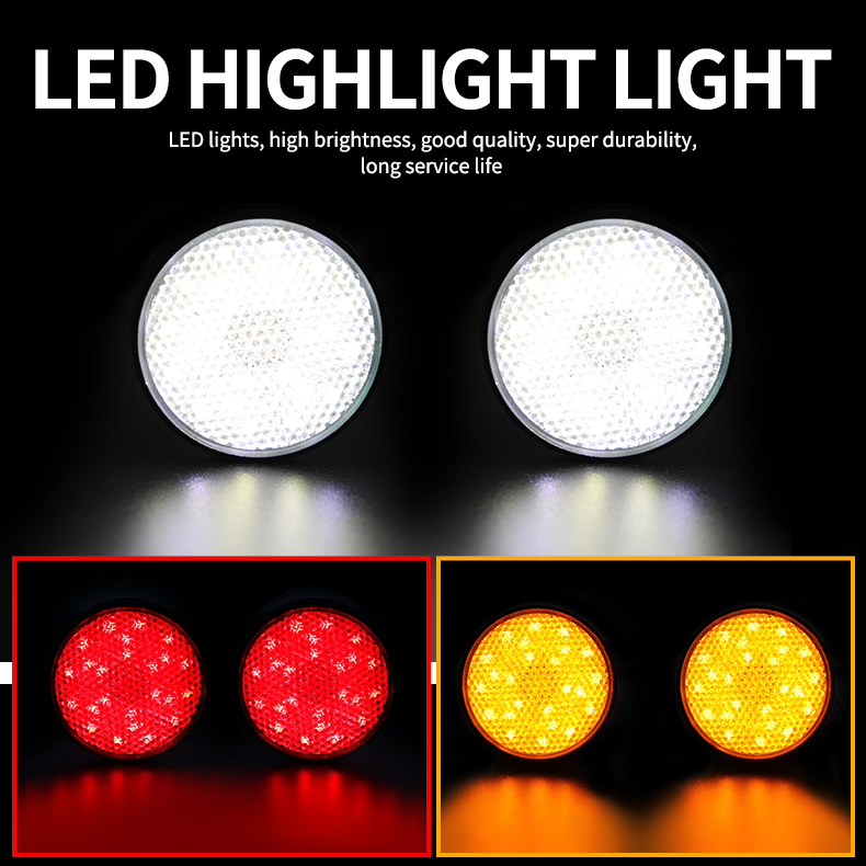  Car ATV E-bike Tail Lights Turn Singal Truck Side Warning 24 SMD LED Lights Round Motorcycle Reflector