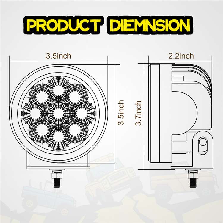 2021 Led Car Lights Fog Lamp 3.5 Inch Round Flood 27 Watt Farming Led Work Light