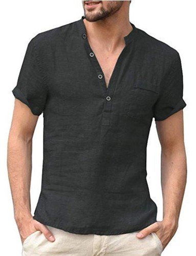 Mens New Casual Short Sleeve Summer Linen Cotton Shirts Men  Pullover Fashion Shirt Tops   Label