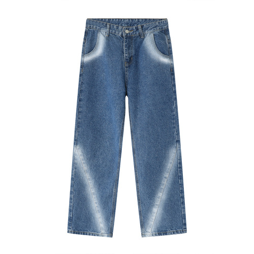 2023 Autumn high fashion youth adult jeans Tie Dyed Wide Leg Straight trousers Vintage men's Denim Pants