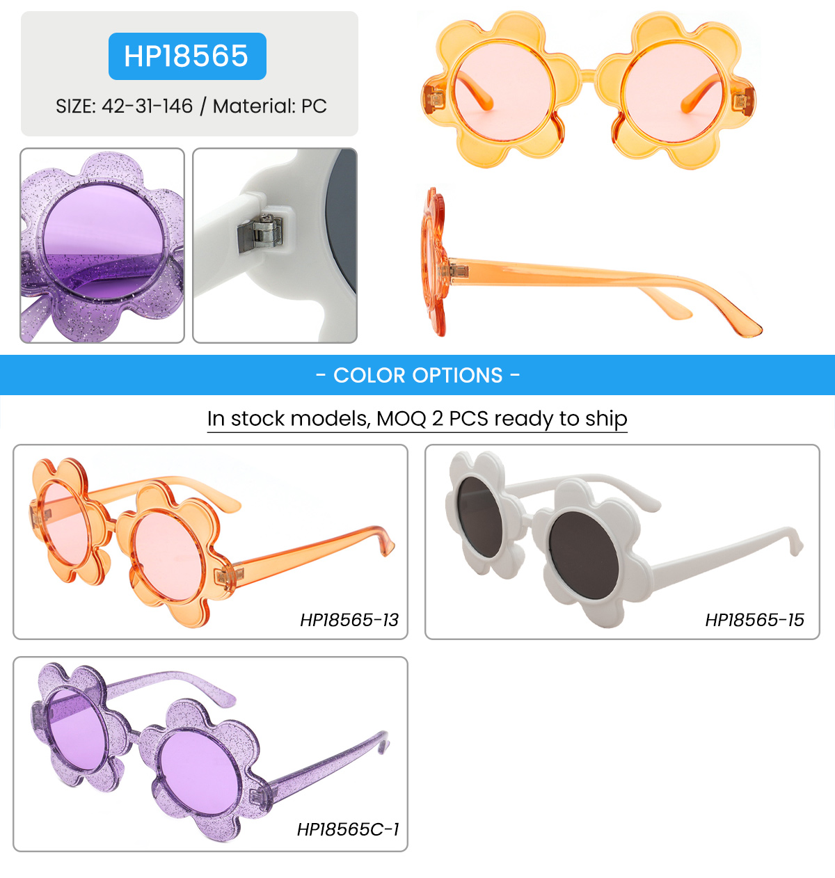 VIFF HP18565 Flower Shaped Adult Sun Glasses Women,  Cute Flower Shape Adult Sunglasses for Women