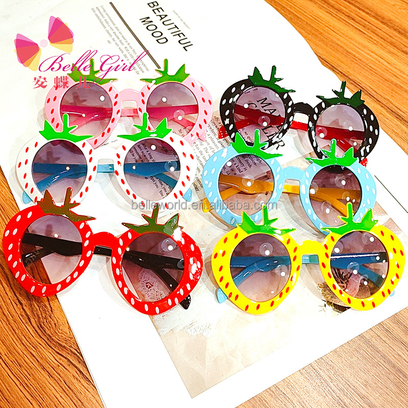 BELLEWORLD summer fashion flower strawberry colorful round sun glasses plastic shades 17colors kids sunglasses for boys 