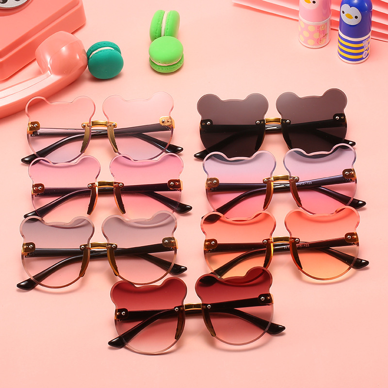 Bear Shape Kid Cute Sunglasses Children Glasses Dark Brown Gradient Color Golden Frame Outdoor Beach Kids Sunglasses 202