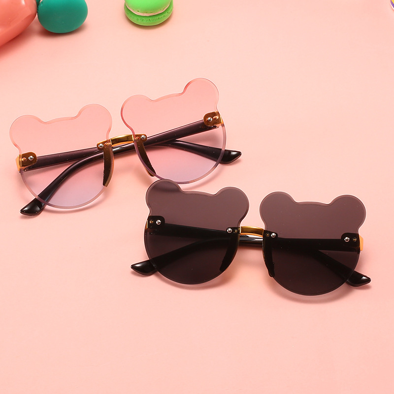 Bear Shape Kid Cute Sunglasses Children Glasses Dark Brown Gradient Color Golden Frame Outdoor Beach Kids Sunglasses 202