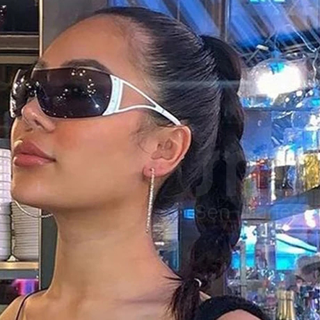 Rimless oversized female shades eyewear one piece lens woman sunglasses fashionable outdoor y2k style metal sunglasses o