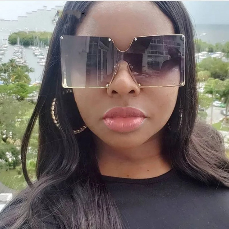 SKYWAY New Arrivals Trendy Fashion Square Rimless Gradient Oversized Shades Women One Piece Lens Sun Glasses Sunglasses