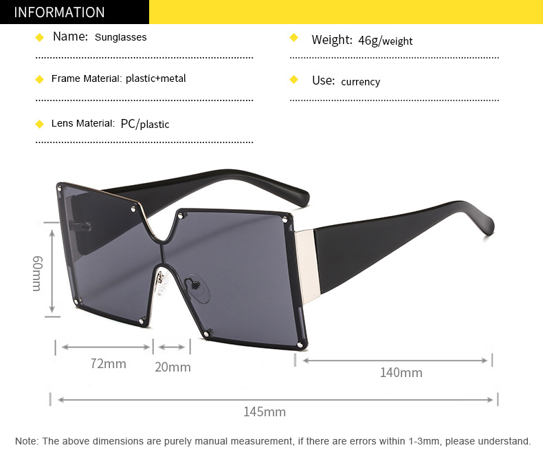 SKYWAY New Arrivals Trendy Fashion Square Rimless Gradient Oversized Shades Women One Piece Lens Sun Glasses Sunglasses