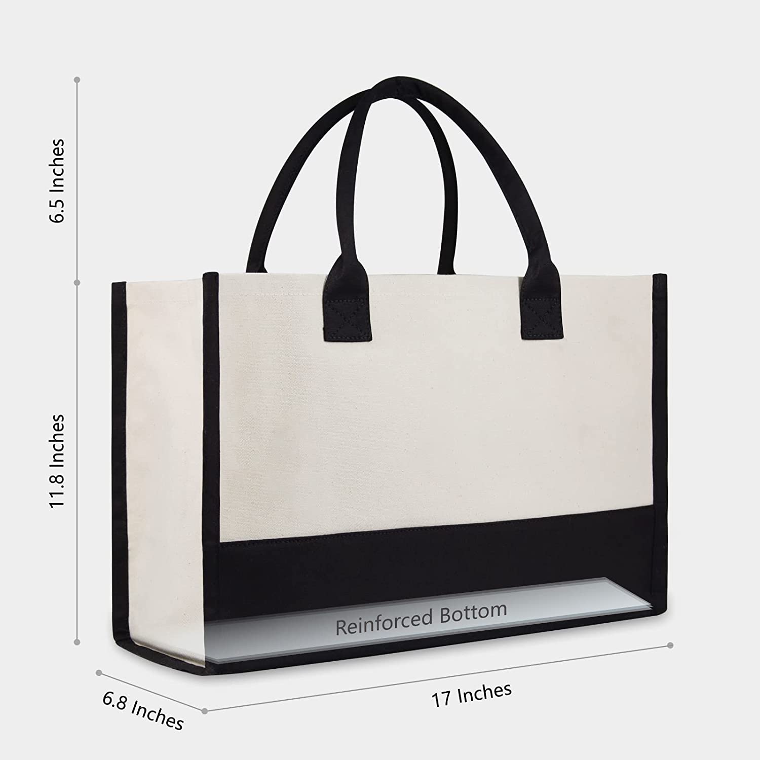 Prompt Goods  Classic Black and White Initial Canvas Tote Shoulder Bags 100% Cotton Made For Women