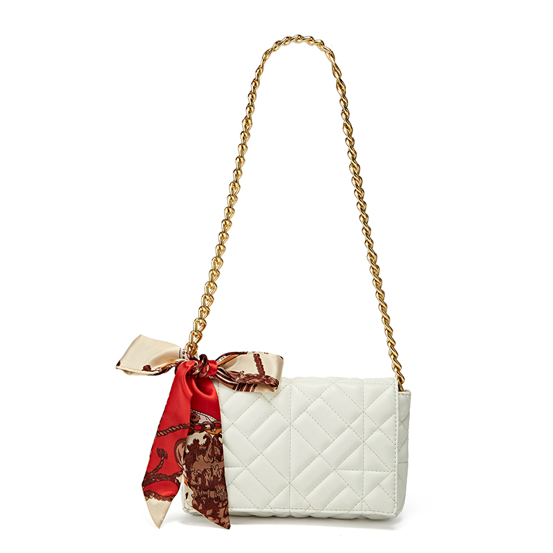 New Embroidered Thread Rhombus Thick Chain One Shoulder White Women's Bag Women's Small Square Bag  Outlet