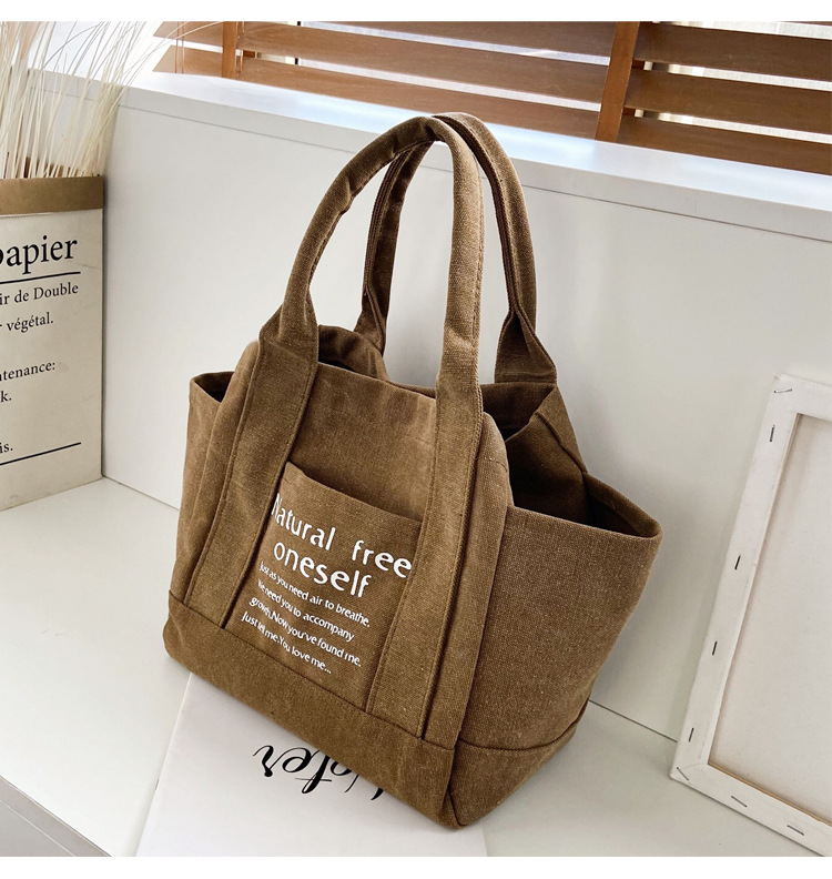 Women's Fresh Canvas Bag One - Shoulder Leisure  Shopping Bags with Printing Letters Fashionable Portable Bag