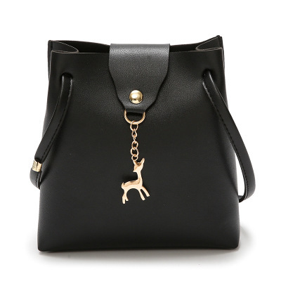 Fashion shoulder PU Women's Bag Deer Bucket Solid Color Mobile Phone Bag Cross-Body Bag